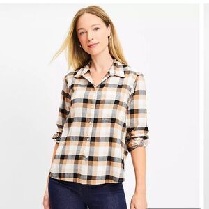 Loft Cotton Flannel Relaxed Everyday Shirt Size L NWOT